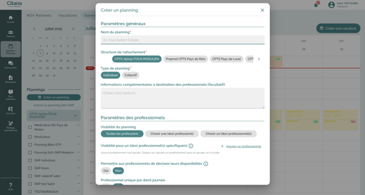 créer planning popup
