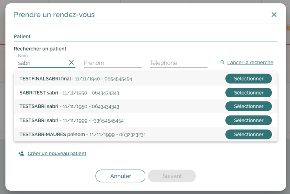 popup prise de rdv-recherche patient