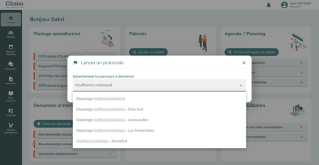 Lancer le protocole Insuffisance Cardiaque (IC) en tapant les premières lettre du protocole