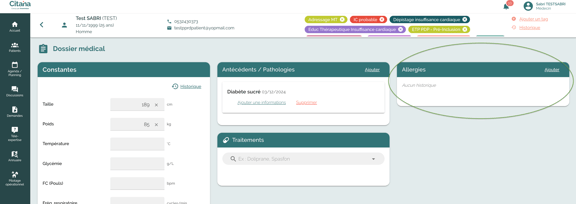 ecran-CITANA-Dossier-medical-dossier-patient-allergies