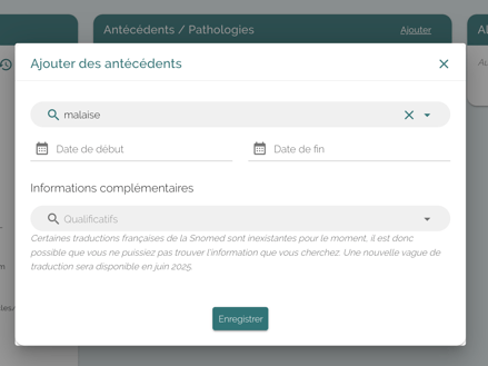 ecran-CITANA-Dossier-medical-dossier-patient-antécédents-et-pathologies-ajouter-un-antécédent