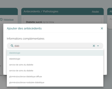 ecran-CITANA-Dossier-medical-dossier-patient-antécédents-et-pathologies-ajouter-une-information