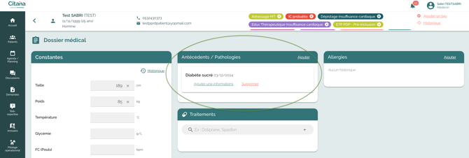 ecran-CITANA-Dossier-medical-dossier-patient-antécédents-et-pathologies