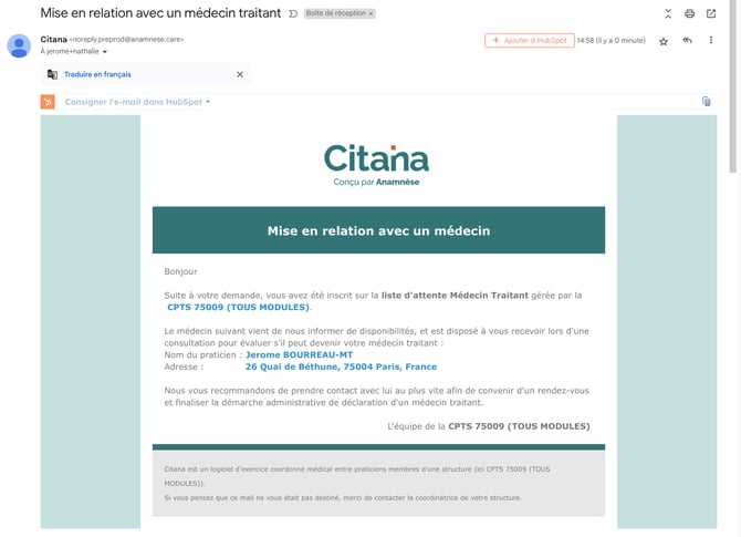 ecran-CITANA-LAMT-mise-en-relation-mail-envoye-au-patient