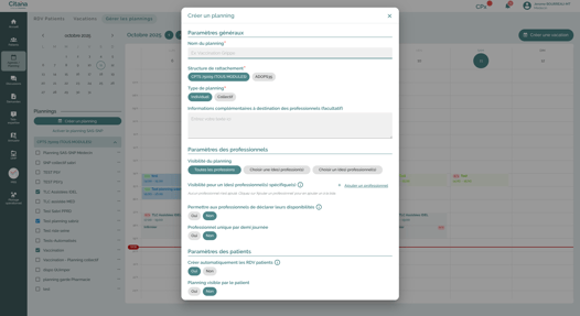 Agenda partagé : créer autant de planning que nécessaire: SNP, inscription patient aux ETP, eCRP, téléconsultation assistée, Astreinte EHPAD