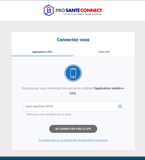 Login CITANA via eCPS: une fois redirigé vers le site de ProSanteConnect, saisissez votre numéro de RPPS.