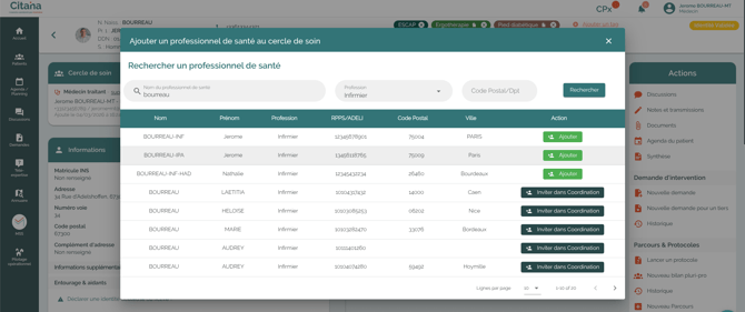 Citana permet de rechercher et ajouter des praticiens au cercle de soin