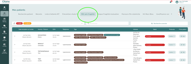 ecran-CITANA-protocole-Protocole-bilan-prevention-fragilite-selection-liste-pec-pre-fragilite